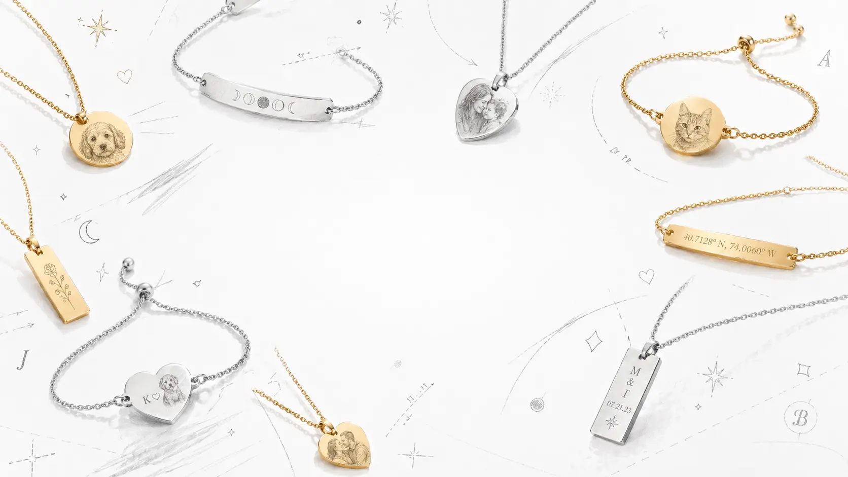 Custom laser engraved stainless steel necklaces and bracelets